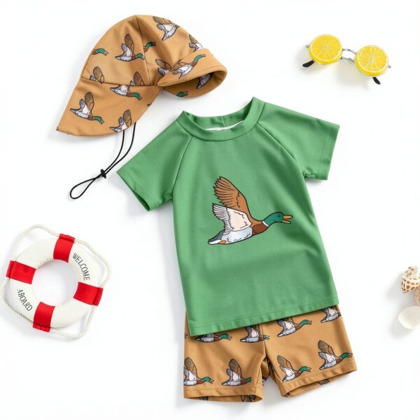 Mallard Baby Boys Swim Set Green Rash Guard Quick Dry-2