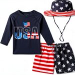Boys Rash Guard Swimsuits UPF 50 Sun Protection Quick Dry-0