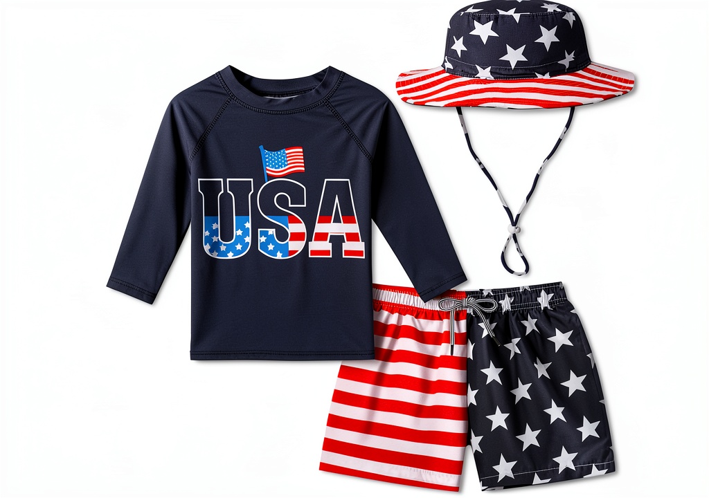 Boys wearing rash guard swimsuits at the beach