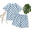 Baby Boy Checkered Rash Guard Swimsuit Set Blue Quick Dry-2