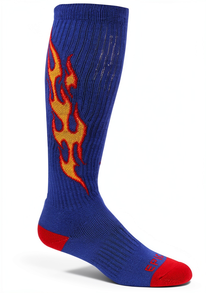 Epic Sports Boys Knee High Socks showing fit on a child's foot during activity