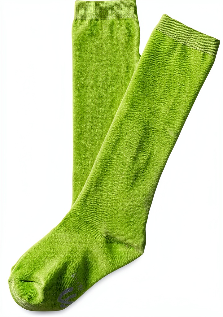 Neon knee high socks for kids laid out on a grassy field next to a soccer ball