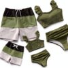 Green Family Matching Swimsuits Comfortable Quick-Dry Fabric-0