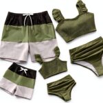 Green Family Matching Swimsuits Comfortable Quick-Dry Fabric-0