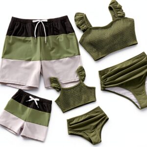 Green Family Matching Swimsuits Comfortable Quick-Dry Fabric-0
