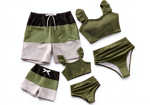 Green Family Matching Swimsuits Comfortable Quick-Dry Fabric-0