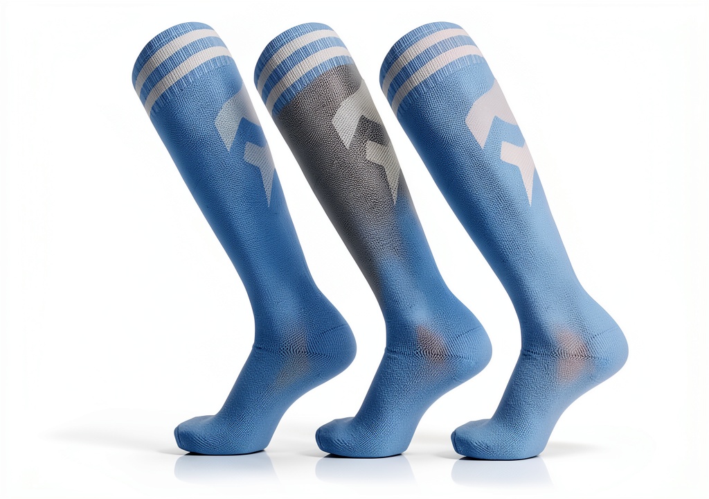 Kids wearing knee high soccer socks during intense football game action