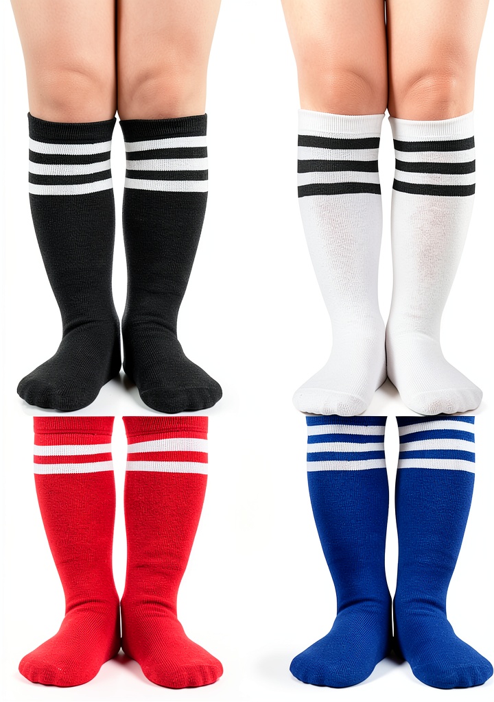 Zando knee high socks in multiple colors displayed flat on a wooden surface