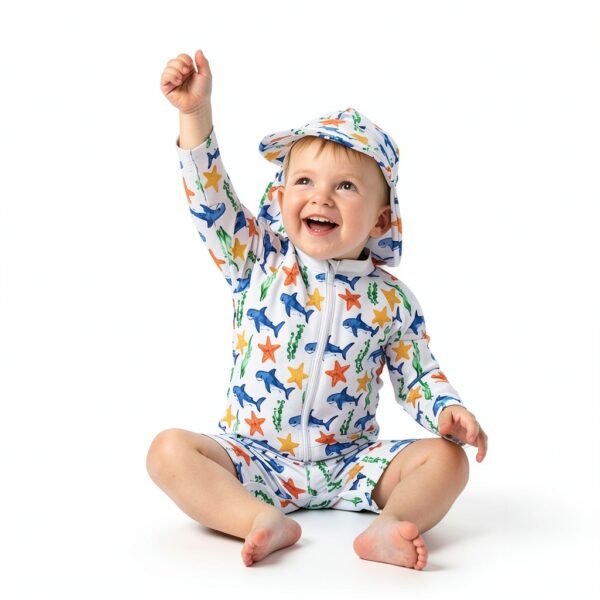 Baby Boys Swim Set Polyester Quick Dry Shark Sailboat Design-1