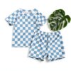 Baby Boy Checkered Rash Guard Swimsuit Set Blue Quick Dry-1