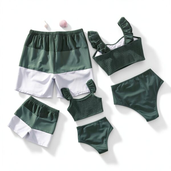Green Family Matching Swimsuits Comfortable Quick-Dry Fabric-2