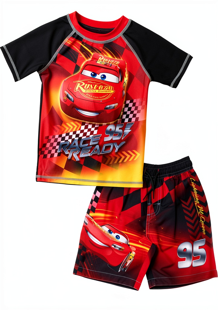 Disney Pixar Cars boys rash guard and swim shorts set in multicolor design
