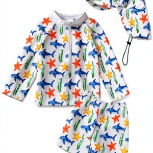 Baby Boys Swim Set Polyester Quick Dry Shark Sailboat Design-0