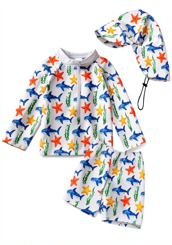 Baby Boys Swim Set Polyester Quick Dry Shark Sailboat Design-0