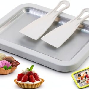 MRGIINRI Rolled Ice Cream Maker Kit White 9x7 Tray with Spatulas-0