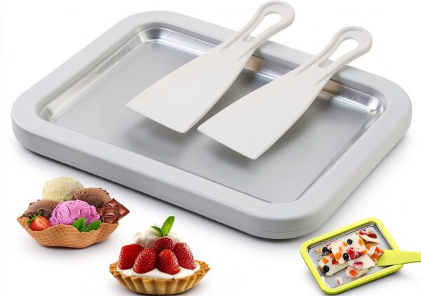 MRGIINRI Rolled Ice Cream Maker Kit White 9x7 Tray with Spatulas-0