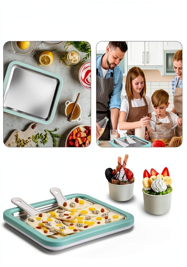 MRGIINRI Rolled Ice Cream Maker Kit White 9x7 Tray with Spatulas-3