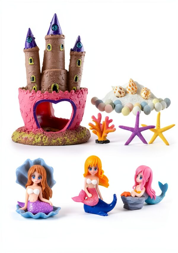Mermaids Castle Fish Tank Decorations Calofun 28‑Pack Pink Décor-4