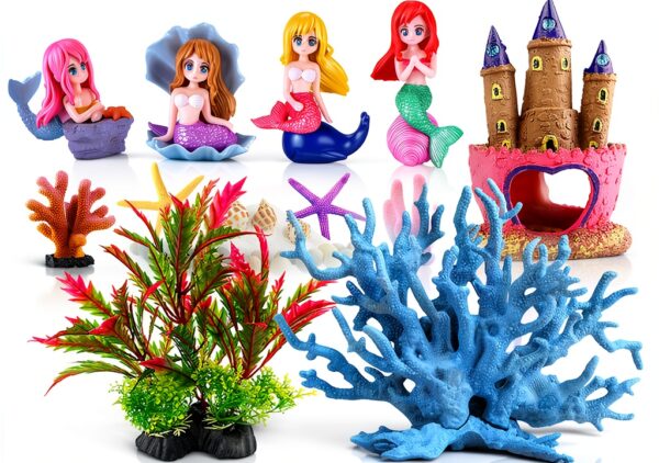 Mermaids Castle Fish Tank Decorations Calofun 28‑Pack Pink Décor-0