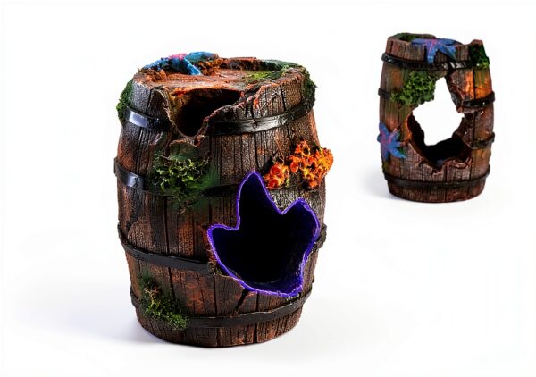 Fish Tank Decoration EVELOMO with Mountain, Starfish Barrel, 6 Plants-3