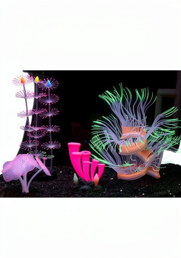 Aquarium Fish Tank Decorations ZtohPyo Silicone Glow 4 Piece Set-3